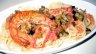 Auberginen Scampi auf Spaghetti